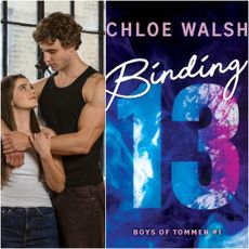 a split image of the stars of boys of tommen and the cover of the first book in the series binding 13