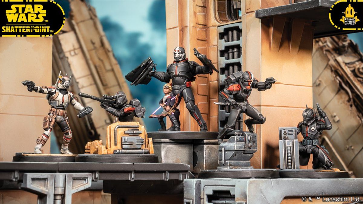 Models of the Bad Batch on platforms in Star Wars: Shatterpoint