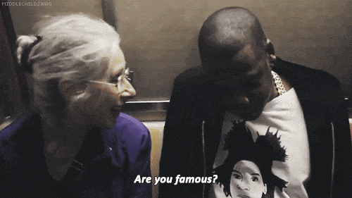 An old woman talking to Jay-Z