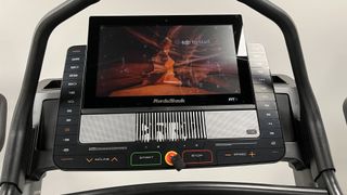Image shows a closeup of the screen on the NordicTrack Commercial 2950 treadmill.