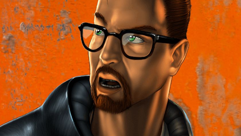 Gordon Freeman in Half-Life on orange background