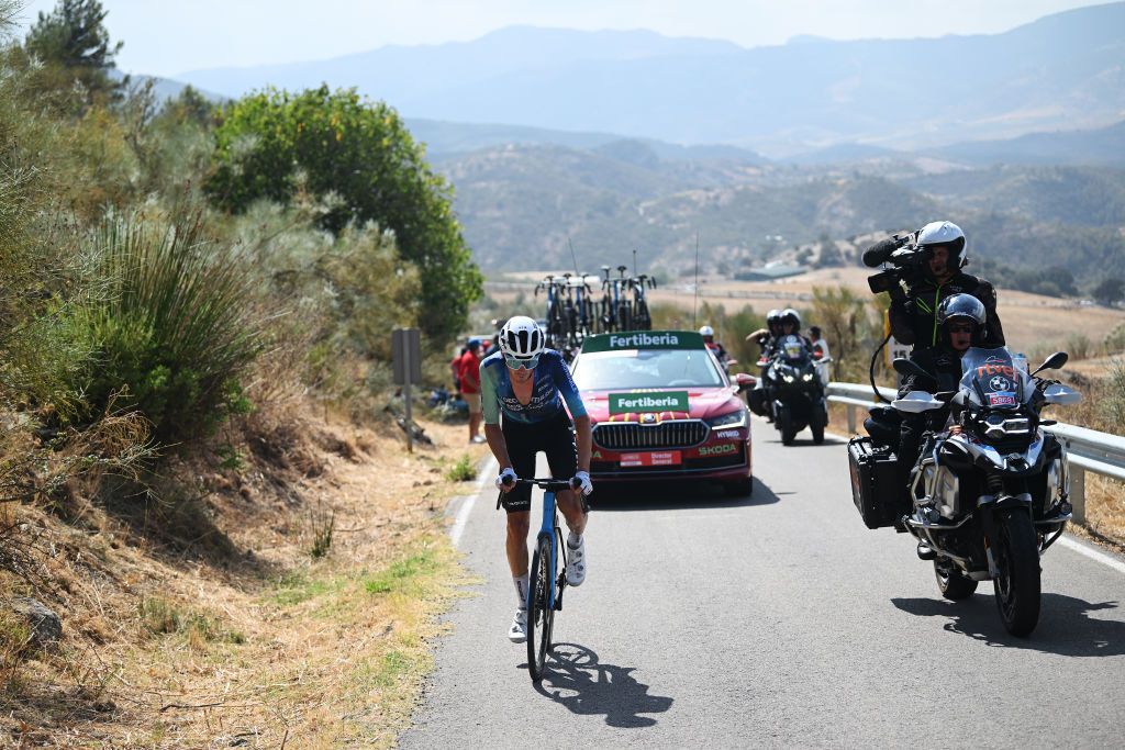 YUNQUERA SPAIN AUGUST 22 Ben OConnor of Australia and Team Decathlon AG2R La Mondiale competes in the breakaway during the La Vuelta 79th Tour of Spain 2024 Stage 6 a 1855km stage from Jerez de la Frontera to Yunquera UCIWT on August 22 2024 in Yunquera Spain Photo by Dario BelingheriGetty Images