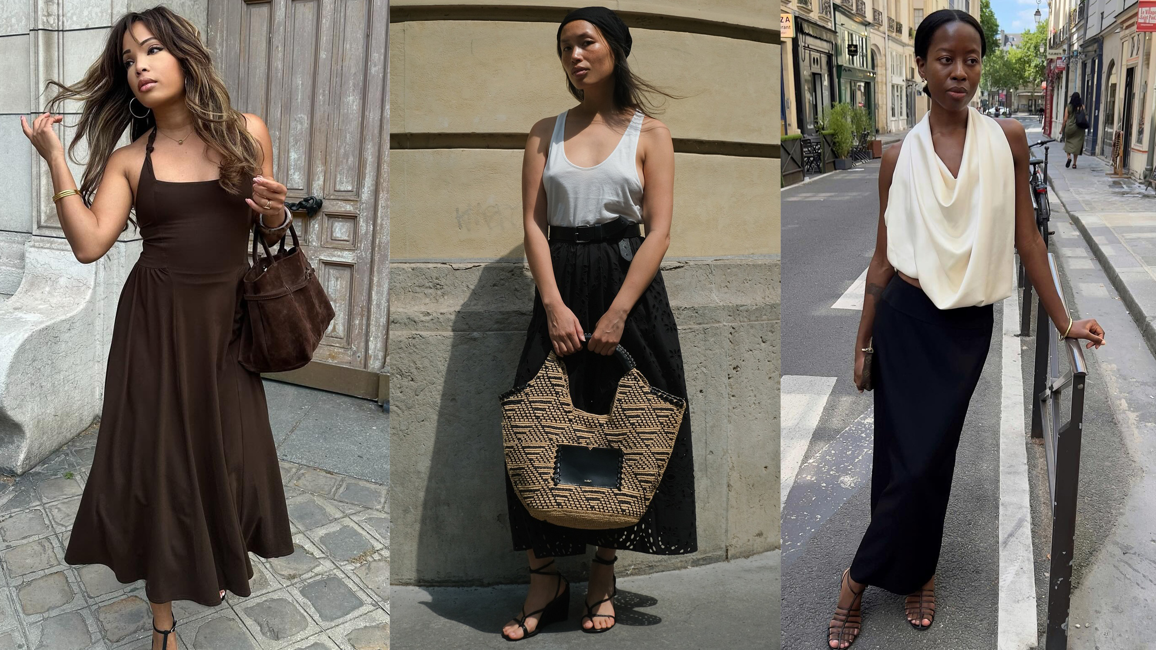 a collage of french women wearing some of the best strappy sandals