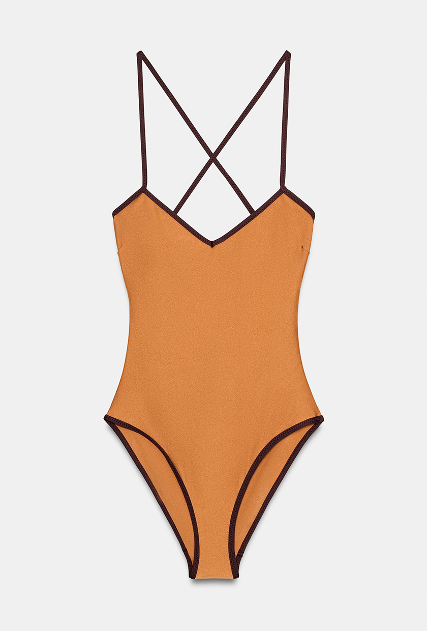 Zara, Contrast Trim Satin Swimsuit
