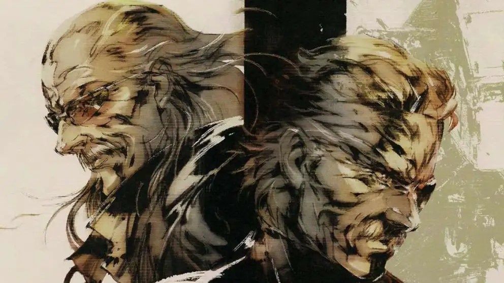 Yoji Shinkawa&#039;s artwork of Old Snake and Liquid Ocelot from MGS 4.