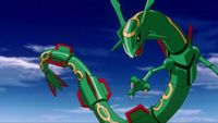 Rayquaza seen in the Pokemon anime.