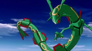 Rayquaza seen in the Pokemon anime.