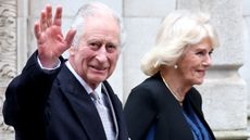 King Charles III departs with Queen Camilla after receiving treatment for an enlarged prostate at The London Clinic on January 29, 2024 in London, England.