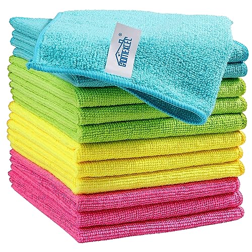 Homexcel Microfiber Cleaning Cloth,12 Pack Cleaning Rags, Cleaning Towels With 4 Color Assorted, 11.5"x11.5"(green/blue/yellow/pink)