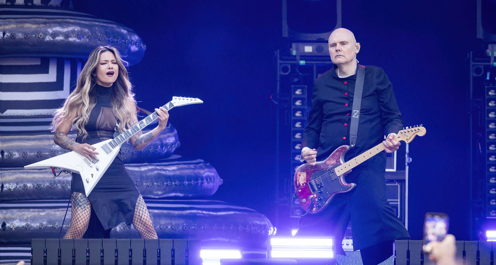 Kiki Wong and Billy Corgan perform live with Smashing Pumpkins in Berlin, Germany.