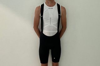 Male cyclist wearing the Assos Equipe R S9 bib shorts