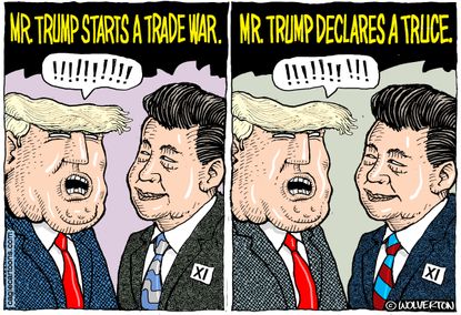Political cartoon U.S. China Trump Xi Jinping trade war tariffs truce