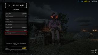 Red Dead Online change appearance option in menu