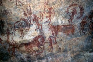 A photo of rock paintings in India