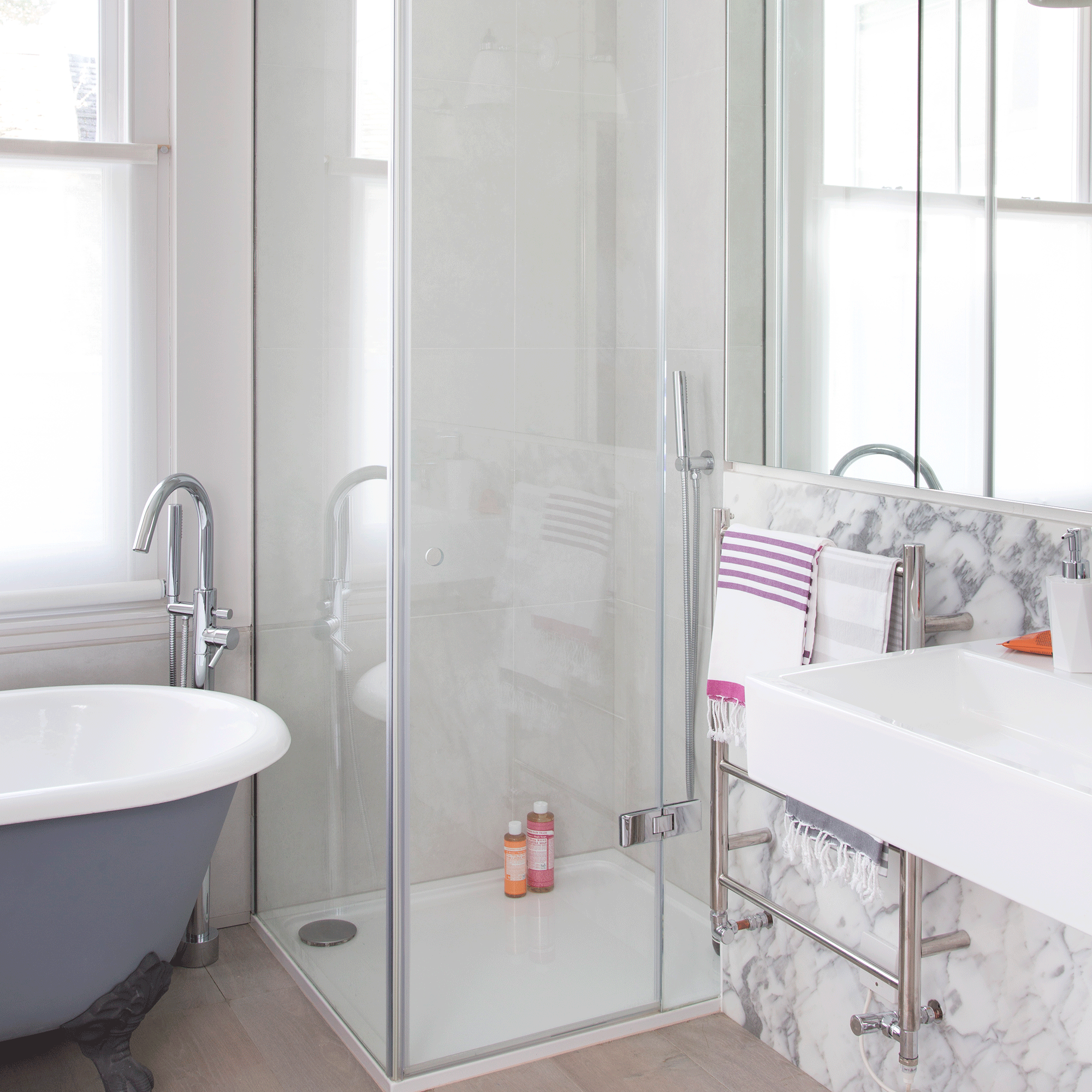 White bathroom with chrome fixtures