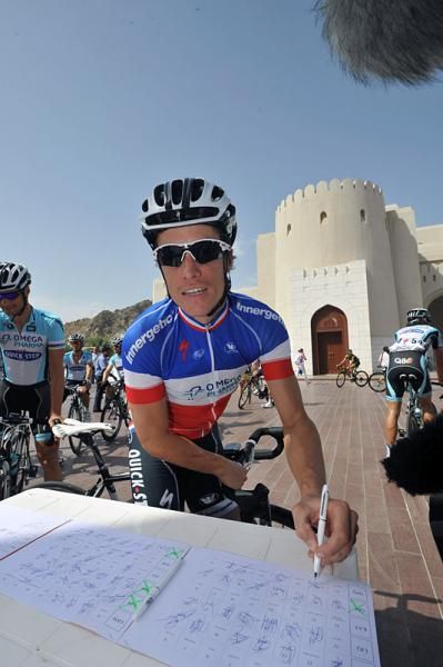 French champion Sylvain Chavanel (Omega Pharma-QuickStep) signs in for stage 1.