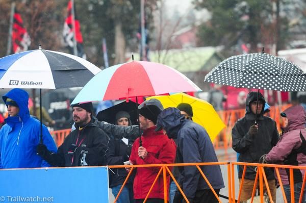 It was raining quite heavily during the race