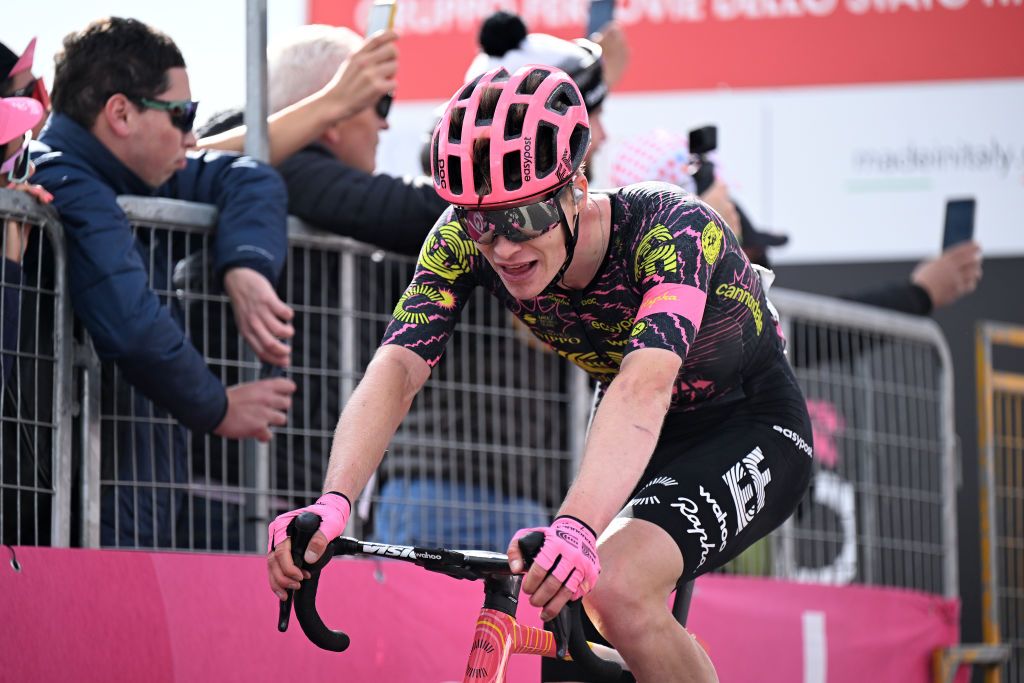 LIVIGNO MOTTOLINO ITALY MAY 19 Georg Steinhauser of Germany and Team EF Education EasyPost crosses the finish line during the 107th Giro dItalia 2024 Stage 15 a 222km stage from Manerba del Garda to Livigno Mottolino 2387m UCIWT on May 19 2024 in Livigno Mottolino Italy Photo by Tim de WaeleGetty Images