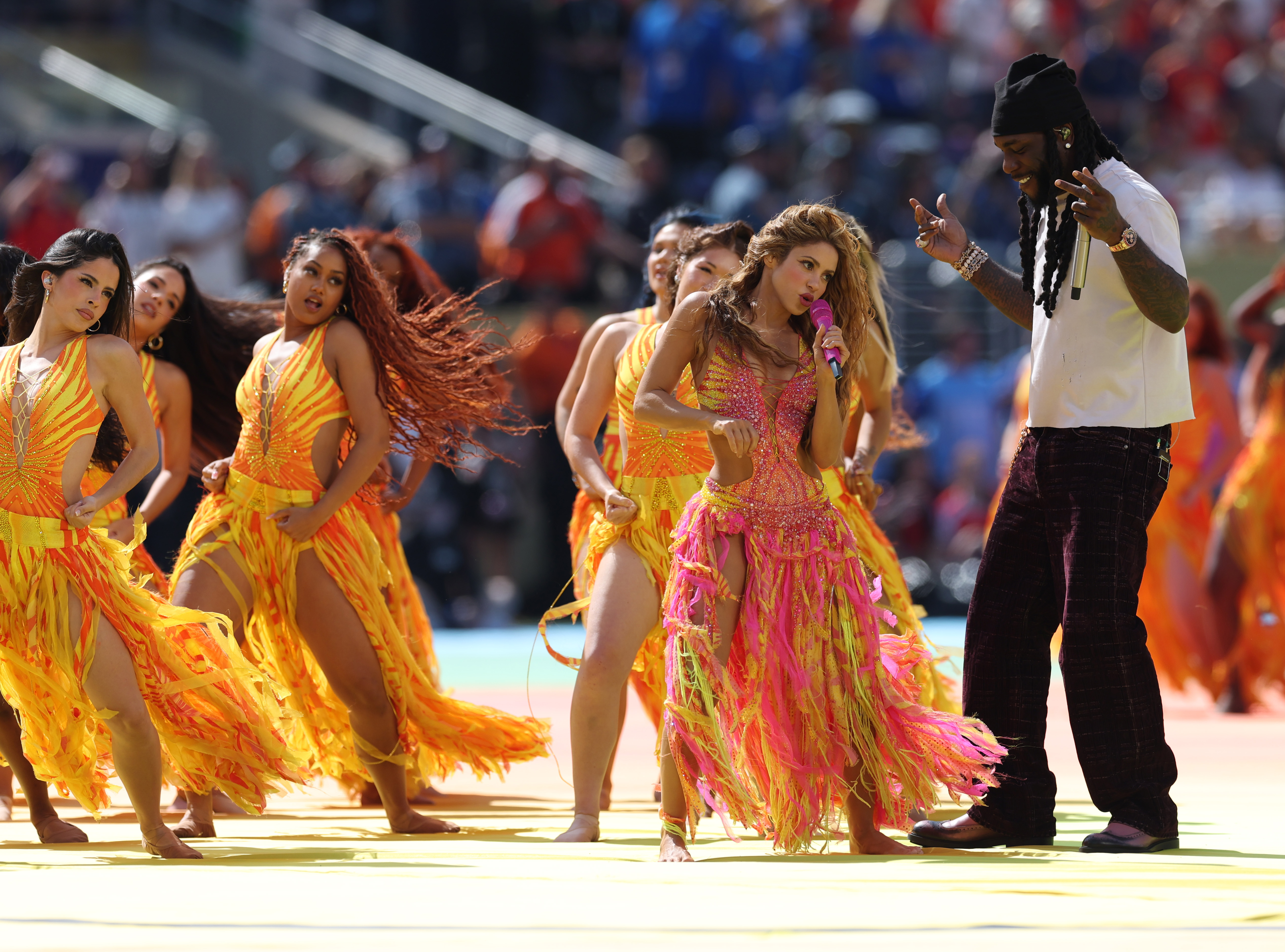 Shakira and Burna Boy performs at the half time show