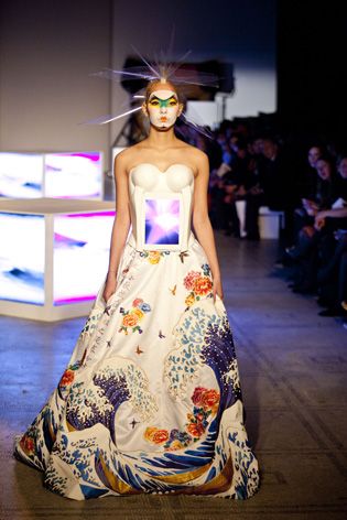 The show's Hokusai-inspired 'Great Wave' finale gown, its bodice fused with an iPad tablet