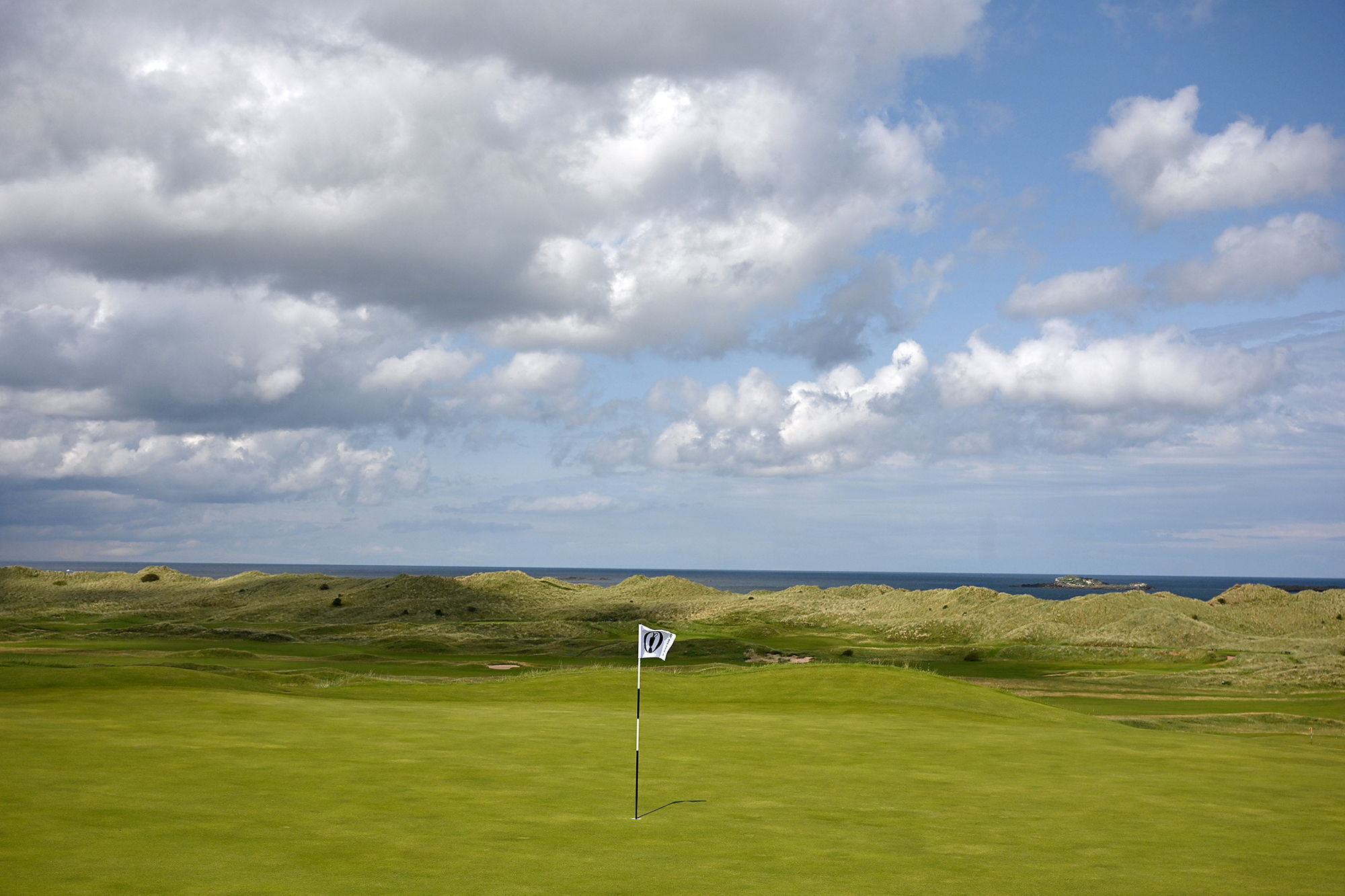 The 16th green at Royal Portrush, known as Calamity Corner, at the Open Championship 2025