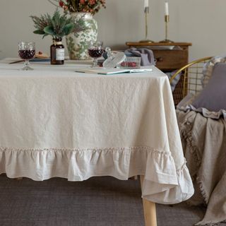 Retro Farmhouse Ruffle Tablecloth Cotton