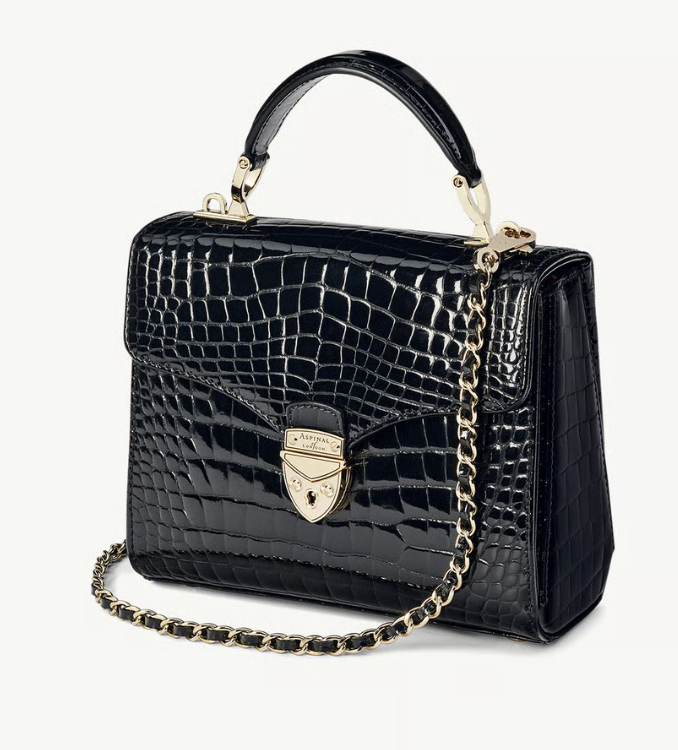 Aspinal of London, Midi Mayfair in Black Patent Croc