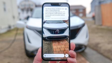 Visual Intelligence being used to look up automotive info on an iPhone 16e