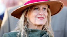 Sophie, Duchess of Edinburgh watches the racing as she attends Coral Gold Cup Day at Newbury Racecourse on November 29, 2025 