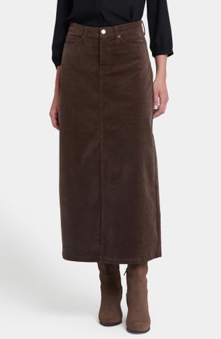 NYDJ, High Waist Slit Front Corduroy Maxi Skirt