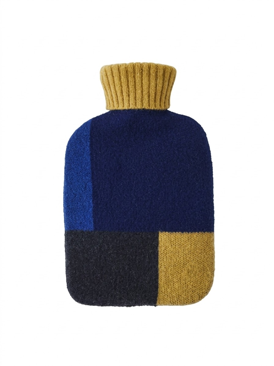 TOAST, Celeste Wool Hot Water Bottle Cover | Indigo Blue/chartreuse