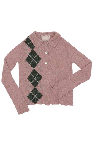  Distressed Argyle Knit Polo Shirt