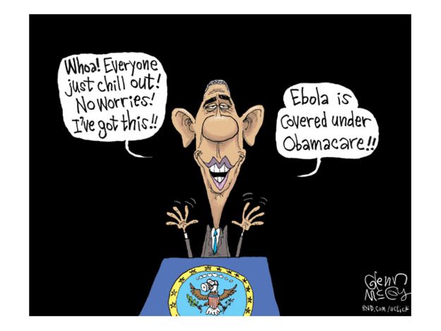 Obama cartoon Obamacare Ebola coverage