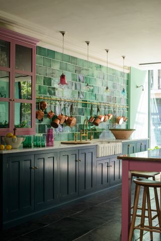 green and pink kitchen by deVOL