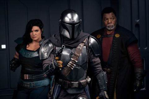 From left, Gina Carano, Pedro Pascal and Carl Weathers in Season 2 of The Mandalorian.