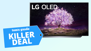 A graphic showing that an LG C1 OLED TV is on sale