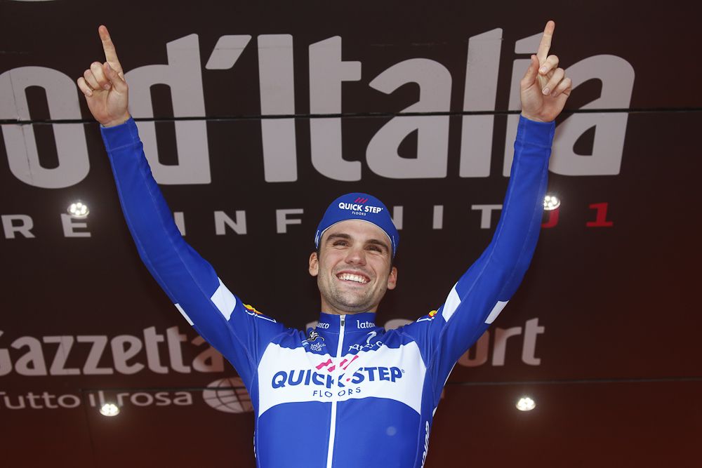 Maximilian Schachmann (Quick-Step Floors) celebrates his stage 18 win at the Giro