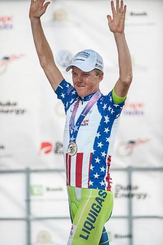 Timmy Duggan (Liquigas-Cannondale) arrives on the podium.