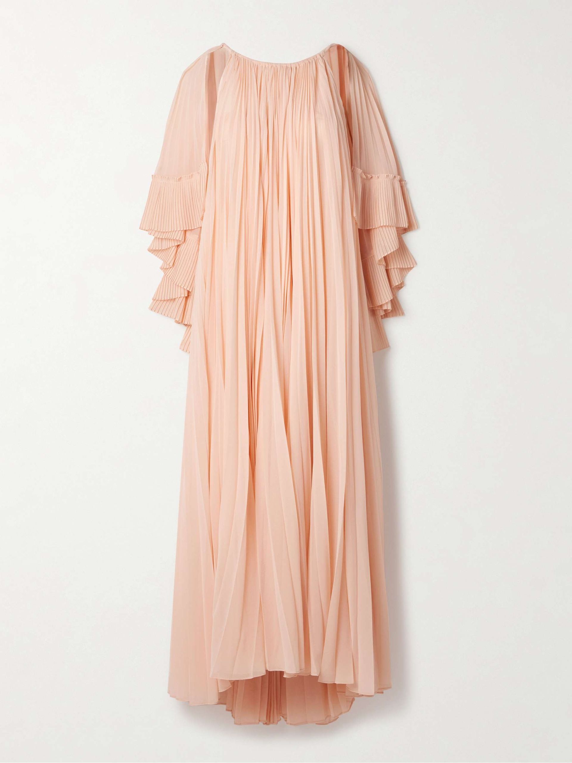 Illuminate Cape-Effect Pleated Crepe De Chine Maxi Dress