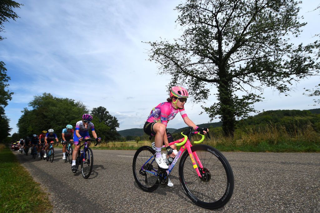 ROSHEIM FRANCE JULY 29 Kathrin Hammes of Germany and Team EF Education Tibco Svb competes in the breakaway during the 1st Tour de France Femmes 2022 Stage 6 a 1286km stage from SaintDidesVosges to Rosheim TDFF UCIWWT on July 29 2022 in Rosheim France Photo by Dario BelingheriGetty Images