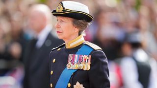 Princess Anne, Princess Royal walks behind the coffin of Queen Elizabeth II