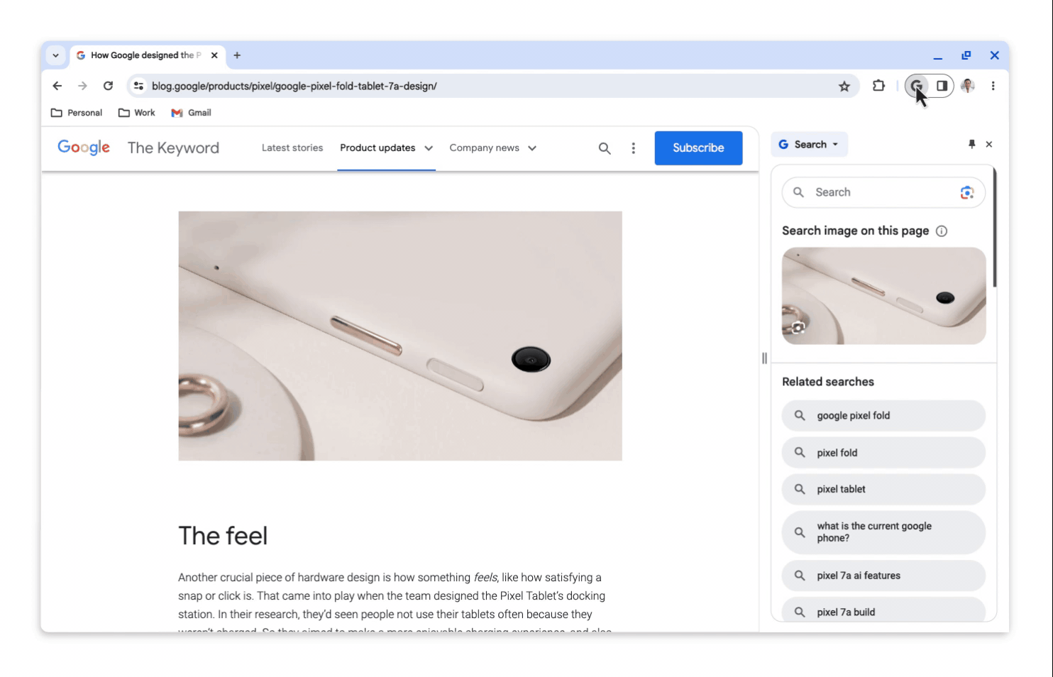 Google Chrome 15. GIF, das das neue Seitenfeld in Aktion zeigt
