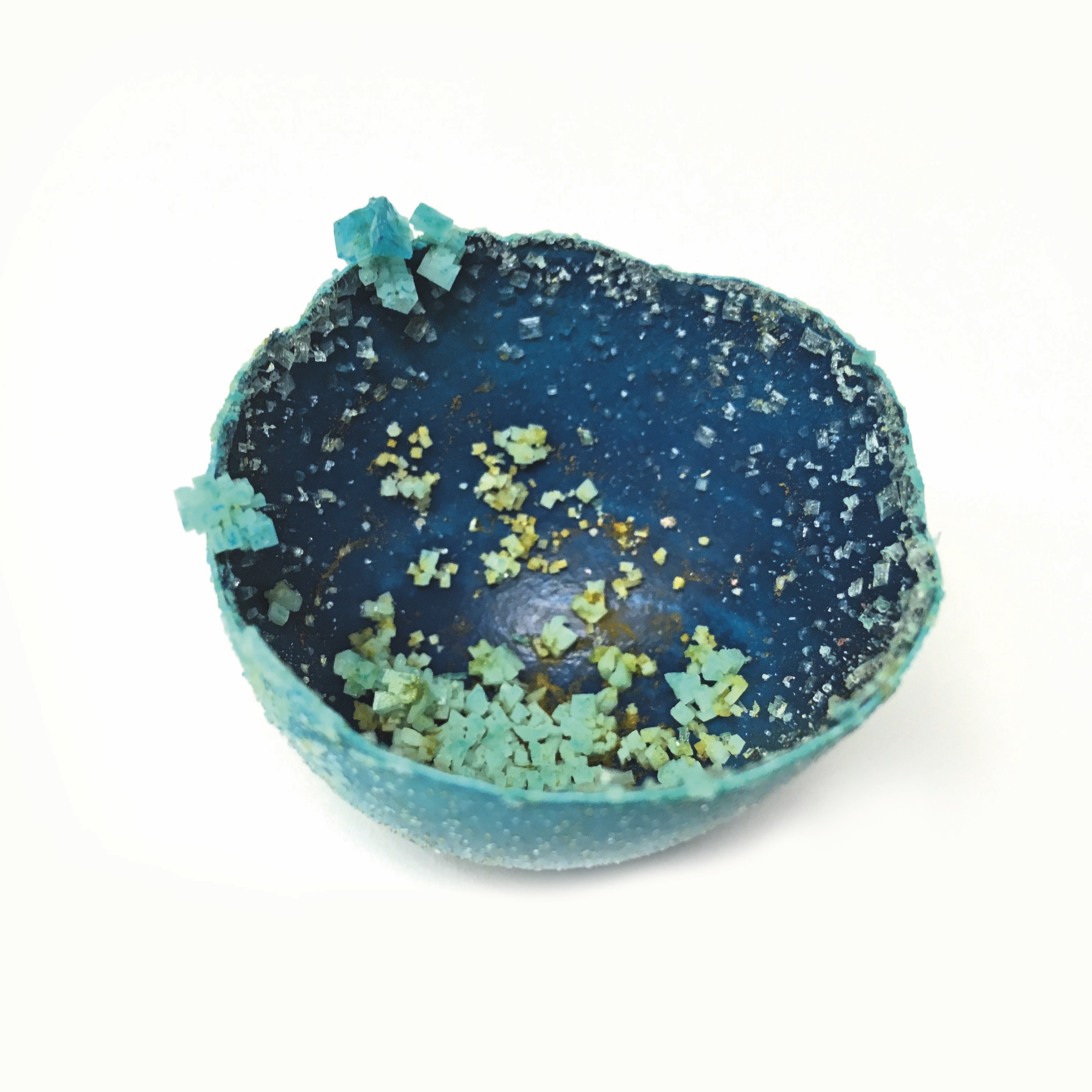 Home-made salt crystals in a bowl