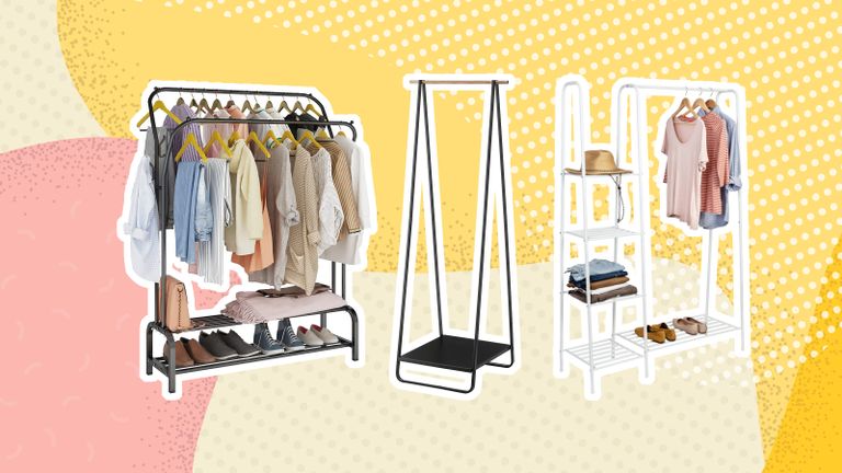 Best clothes racks: two black clothes racks and one white one