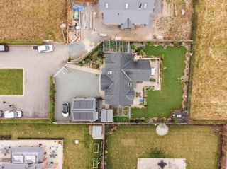 An overhead view of an oak frame plot with a garden and a garage with solar pv