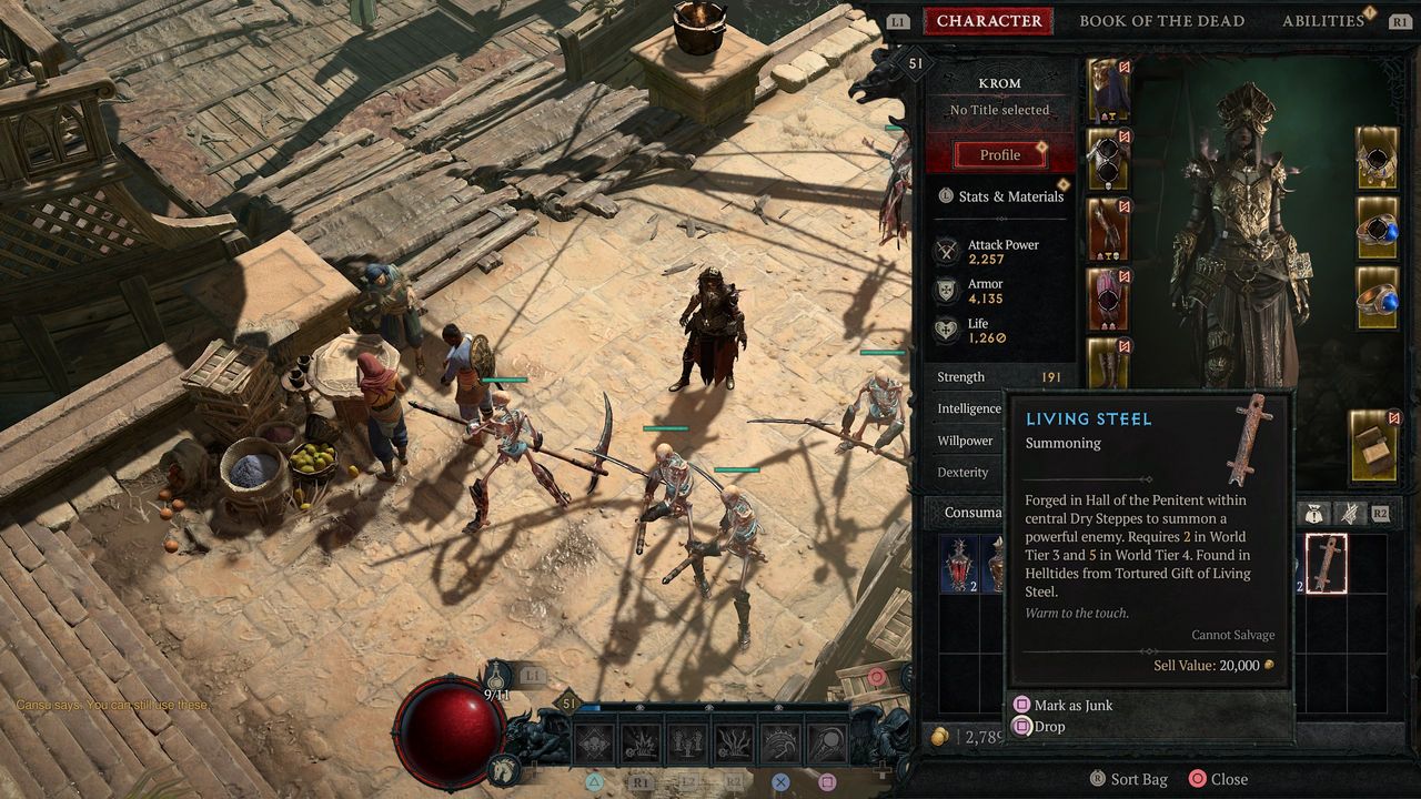 Diablo 4 Living Steel in inventory