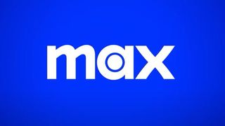 White logo for HBO's Max streaming service against a blue background