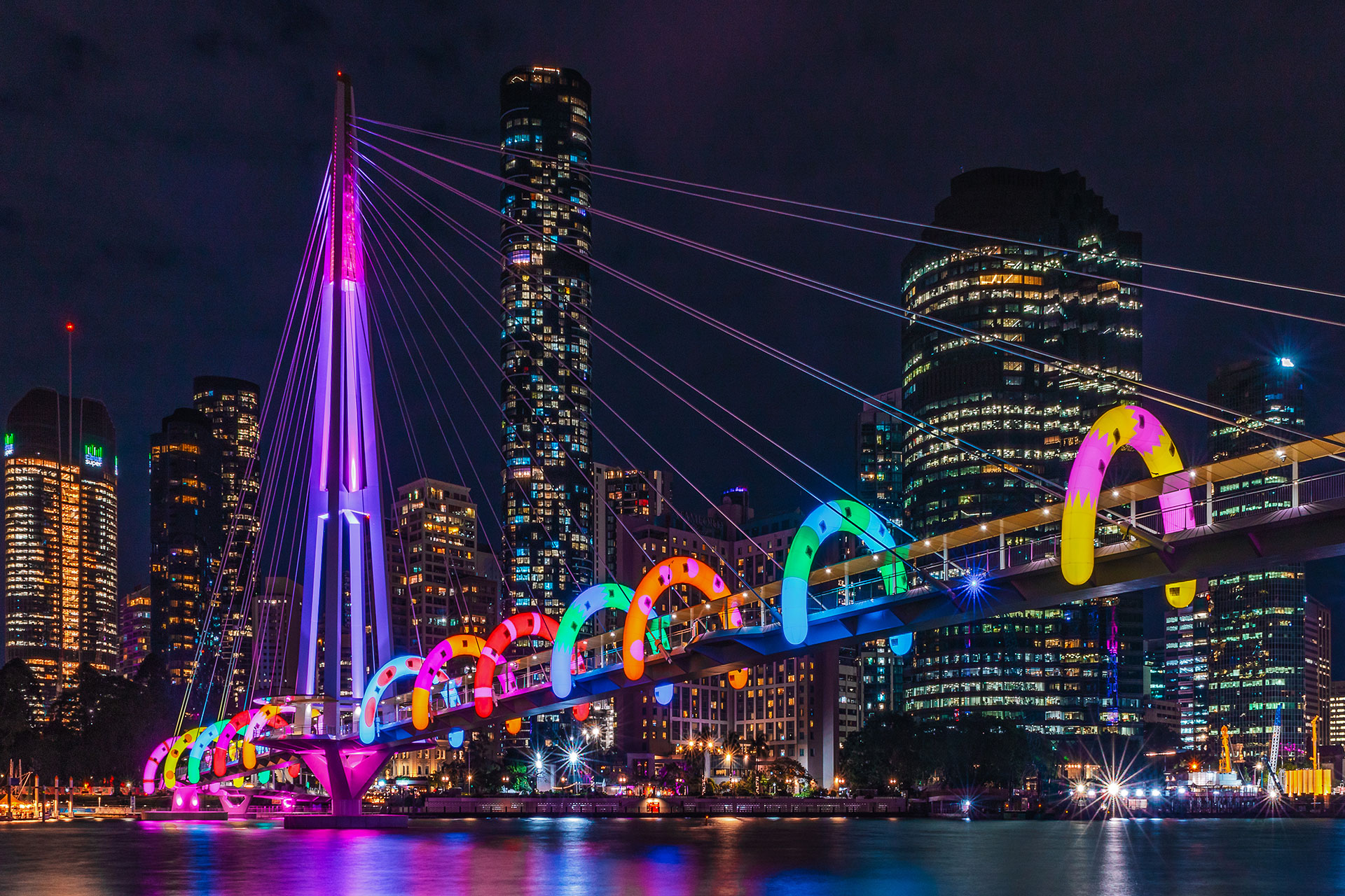Craig and Karl colourful installation on Brisbane bridge