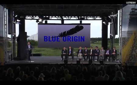 Jeff Bezos of Blue Origin speaks at Kennedy Space Center, Florida, on Sept. 15, 2015.