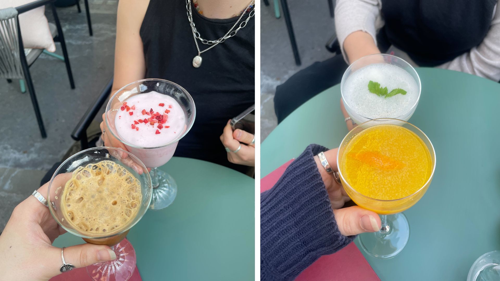 an image of the sea salted caramel espresso martini and the margarita on the left, and the two sgroppinos on the right